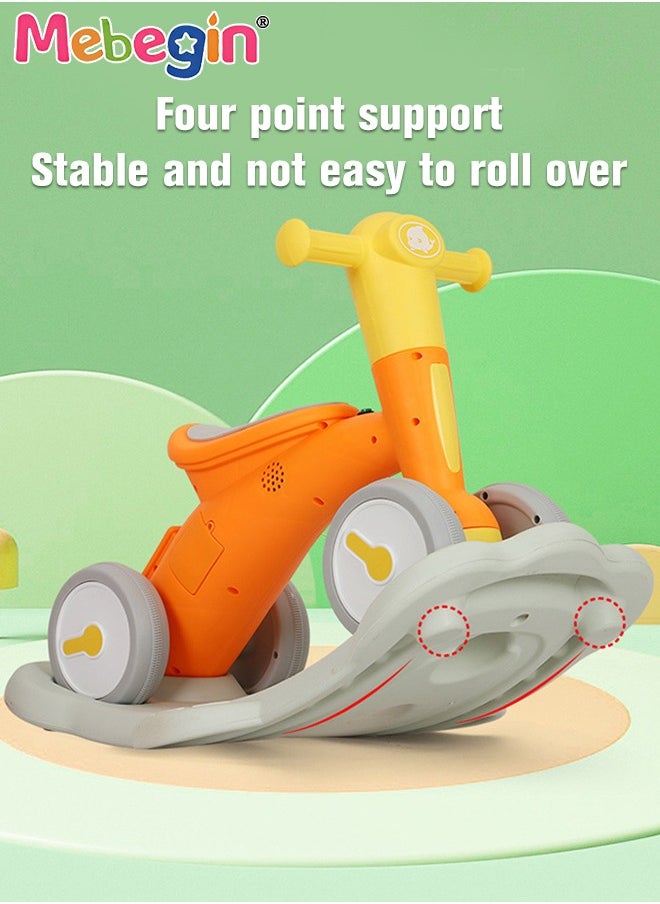 MEBEGIN - 2 in 1 Interactive Rocking Horse with Rocking Base and Music, Fun Toddler Rocker with Rocking and Sliding Ways to Play, Removable Ride-on Rocking Animal with 4 Silence Wheels, Creative Early Education Toy, Easy to Swing and Assemble - Image 1