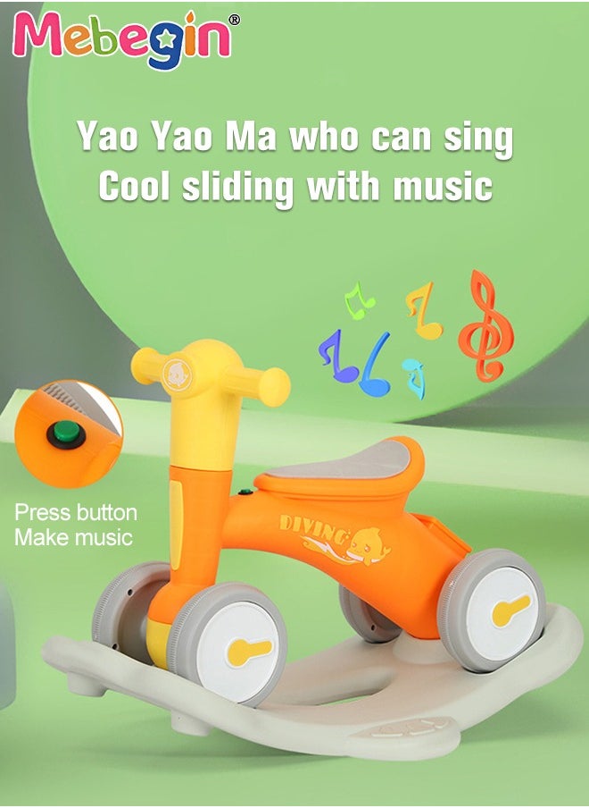MEBEGIN - 2 in 1 Interactive Rocking Horse with Rocking Base and Music, Fun Toddler Rocker with Rocking and Sliding Ways to Play, Removable Ride-on Rocking Animal with 4 Silence Wheels, Creative Early Education Toy, Easy to Swing and Assemble - Image 1