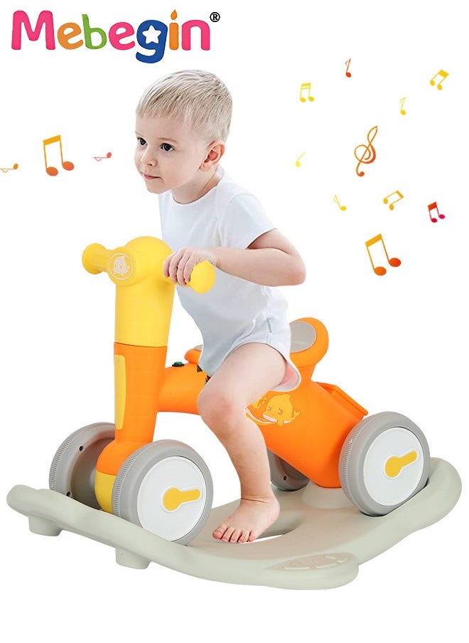 MEBEGIN - 2 in 1 Interactive Rocking Horse with Rocking Base and Music, Fun Toddler Rocker with Rocking and Sliding Ways to Play, Removable Ride-on Rocking Animal with 4 Silence Wheels, Creative Early Education Toy, Easy to Swing and Assemble - Image 1