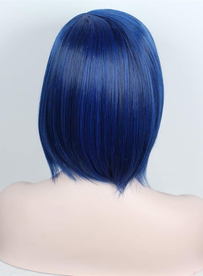 Linfairy باروكة زرقاء قصيرة للنساء مع غرة لزي الهالوين وباروكة كوسبلاي - Image 4