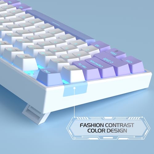 MageGee 75% Mechanical Gaming Keyboard, Red Switch, LED Blue Backlit, 87 Keys Compact TKL Wired Computer Keyboard for Windows Laptop PC Gamer - White/Purple - Image 4