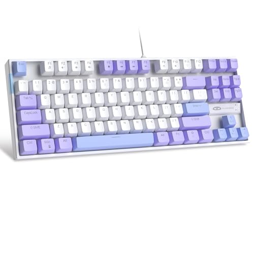 MageGee 75% Mechanical Gaming Keyboard, Red Switch, LED Blue Backlit, 87 Keys Compact TKL Wired Computer Keyboard for Windows Laptop PC Gamer - White/Purple - Image 1