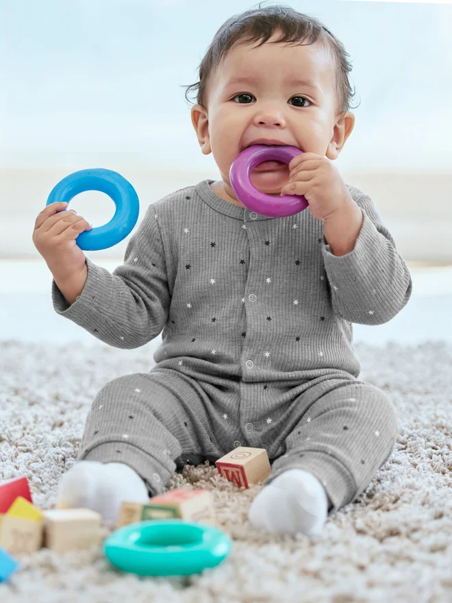 بابيز_بيسك Babies Basic Premium Ribbed Cotton Sleepsuit Romper with Cap and Bib