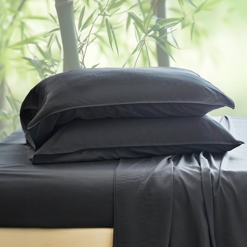 Simple&Opulence 100% Viscose from Bamboo Sheet Set 4Pcs, Cooling for Hot Sleepers, Soft Breathable Bed Sheets Set, 15" (38cm) Deep Pockets, Luxury Hotel Silky Bedding Sheets (Dark Grey,King) - Image 1