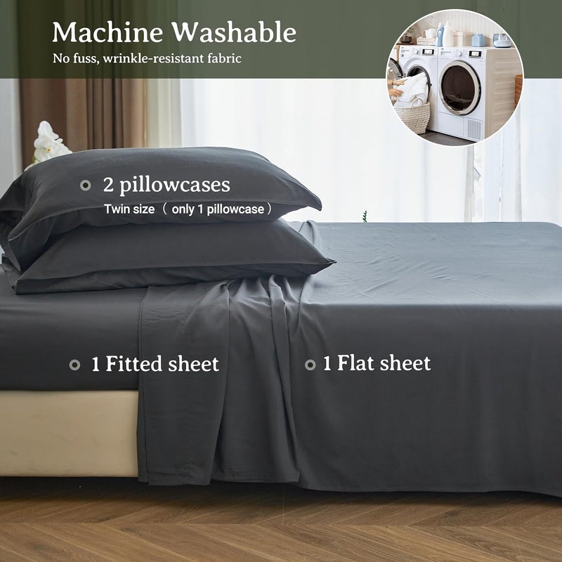 Simple&Opulence 100% Viscose from Bamboo Sheet Set 4Pcs, Cooling for Hot Sleepers, Soft Breathable Bed Sheets Set, 15" (38cm) Deep Pockets, Luxury Hotel Silky Bedding Sheets (Dark Grey,King) - Image 5