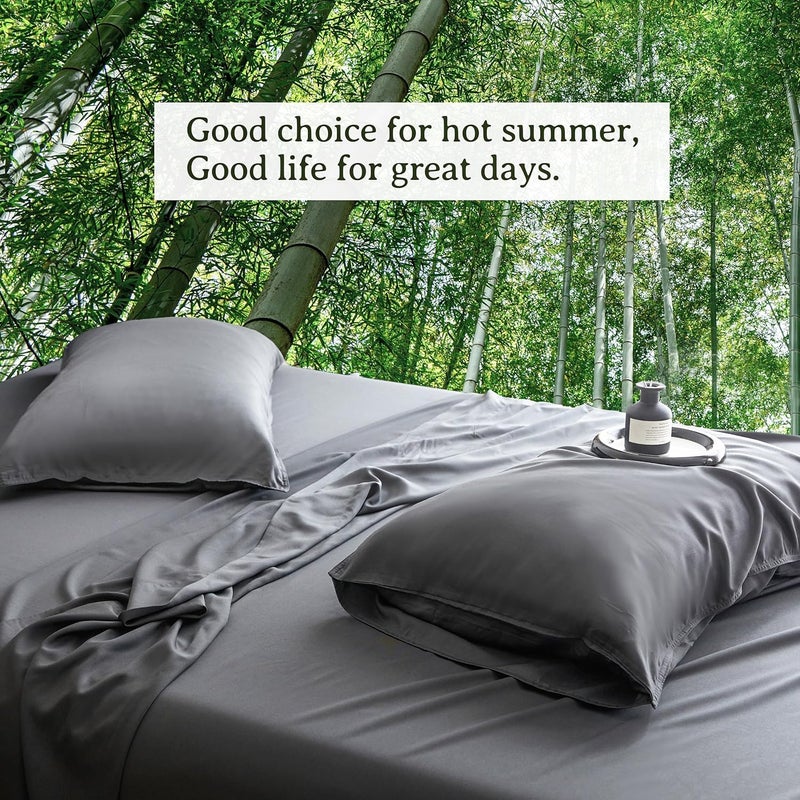 Simple&Opulence 100% Viscose from Bamboo Sheet Set 4Pcs, Cooling for Hot Sleepers, Soft Breathable Bed Sheets Set, 15" (38cm) Deep Pockets, Luxury Hotel Silky Bedding Sheets (Dark Grey,King) - Image 3