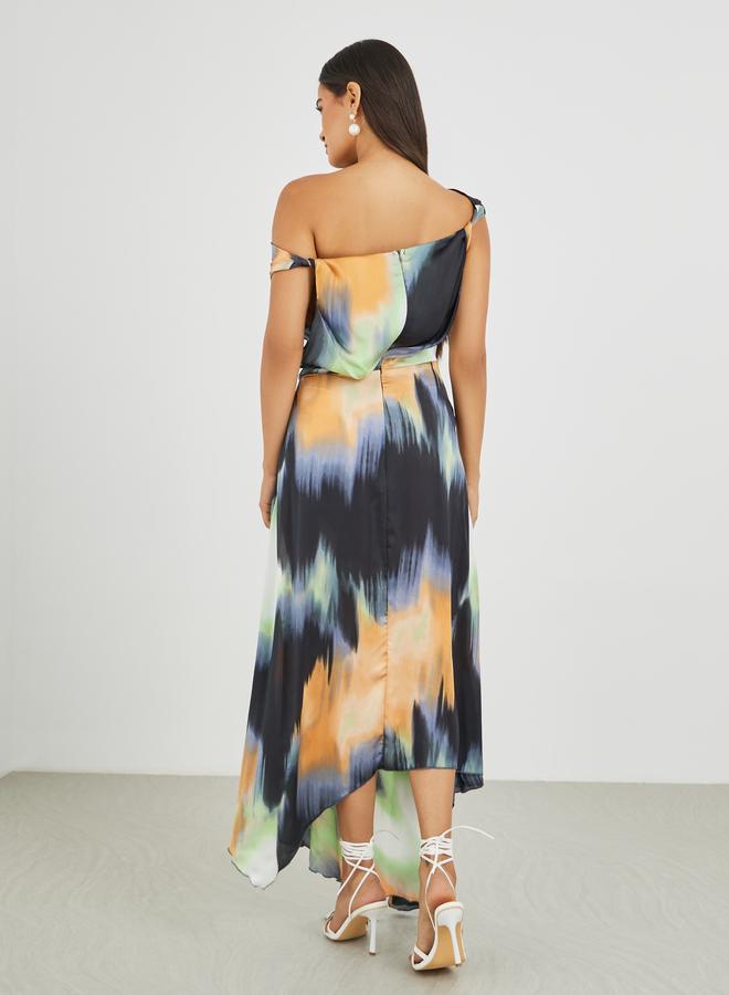 Styli Abstract Print Draped Asymmetric A-Line Maxi Dress - Image 5