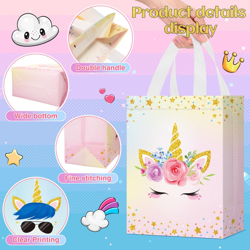 Locmeo 24 Pcs Unicorn Party Favor Bags with Handles - Reusable Non Woven Goodie Bags in Pink & Blue - Candy Treat Gift Bags for Girl & Boy Birthday Parties, 8 x 4 x 10 Inch - Image 4