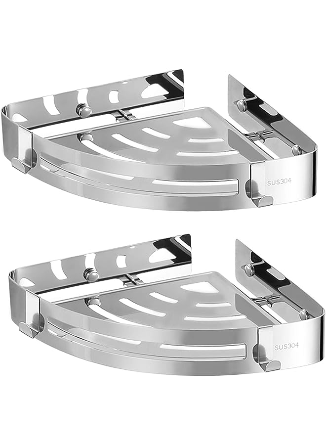 IAF Corner Shelves,shower Caddy With Hooks For Bathroom Organiser,304 Stainless Steel Corner Shower Caddy Hanging,Shower Rack&Shower Gem Shower Organiser,Shower Basket For Bathroom-2Pack (Silver) - Image 1