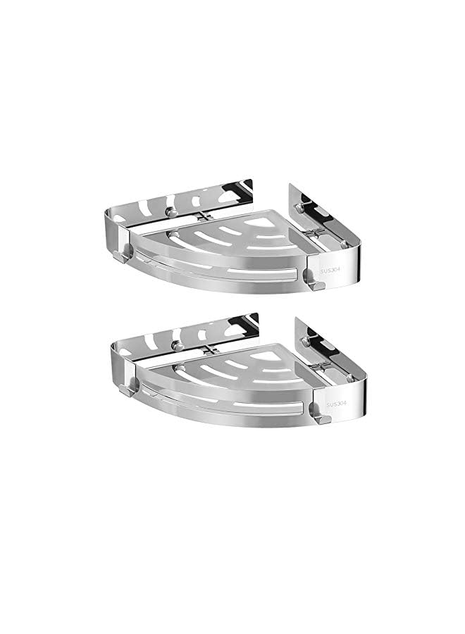 IAF Corner Shelves,shower Caddy With Hooks For Bathroom Organiser,304 Stainless Steel Corner Shower Caddy Hanging,Shower Rack&Shower Gem Shower Organiser,Shower Basket For Bathroom-2Pack (Silver) - Image 2