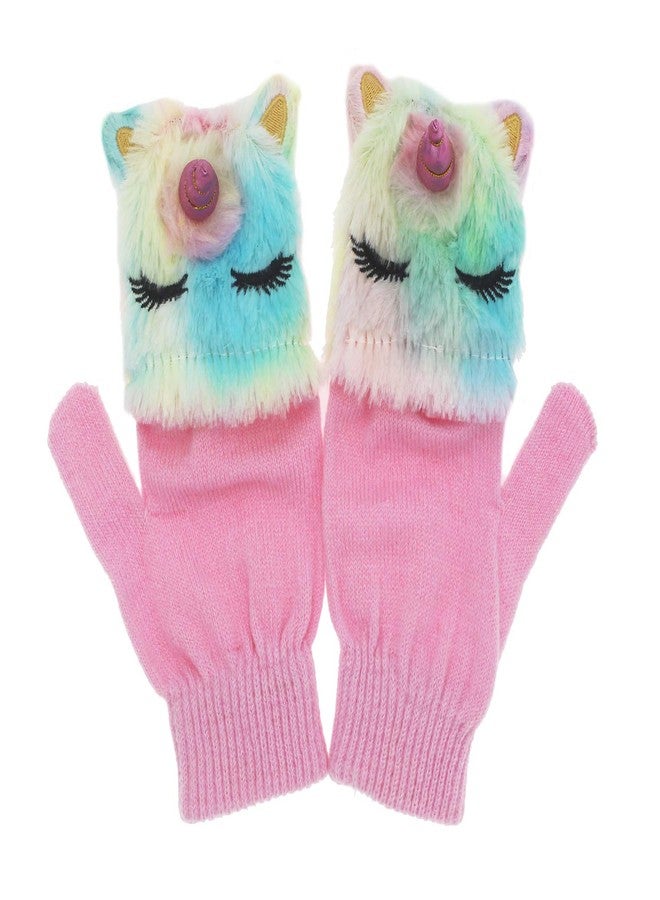 Newfancy Kids Unicorn Flip Top Gloves with Mitten Cover Knitted Winter Fingerless Convertible Mittens for Boy Girls Toddler, A Pair of Rainbow, One Size - Image 2