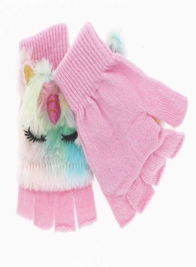 Newfancy Kids Unicorn Flip Top Gloves with Mitten Cover Knitted Winter Fingerless Convertible Mittens for Boy Girls Toddler, A Pair of Rainbow, One Size - Image 3