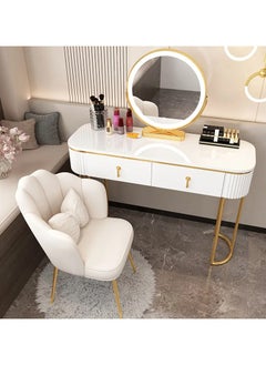 DubaiGallery 2 Drawer Modern White Oval Glossy Makeup Vanity with 1 Drawers & Rotatable Mirror & Stool Engineered Wood Dressing Table  - Image 2