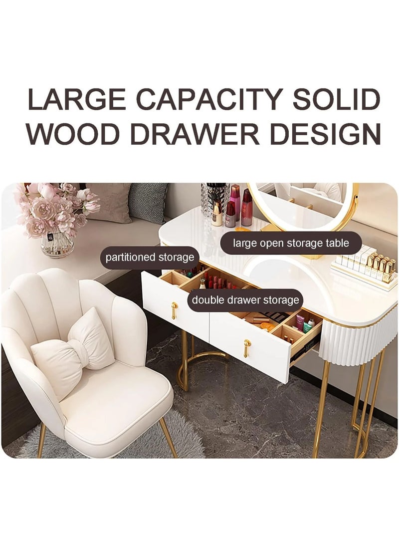 DubaiGallery 2 Drawer Modern White Oval Glossy Makeup Vanity with 1 Drawers & Rotatable Mirror & Stool Engineered Wood Dressing Table  - Image 3