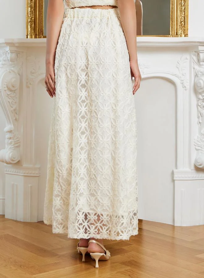 Styli  Women Cream Applique A-Line Maxi Skirt for Women | Best Price UAE