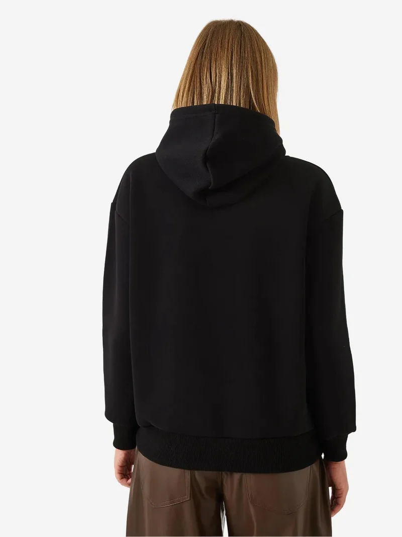 Bianco Lucci Black LUCCI Hooded Cotton Motto Hoodie with Pocket for Women | Best Price UAE