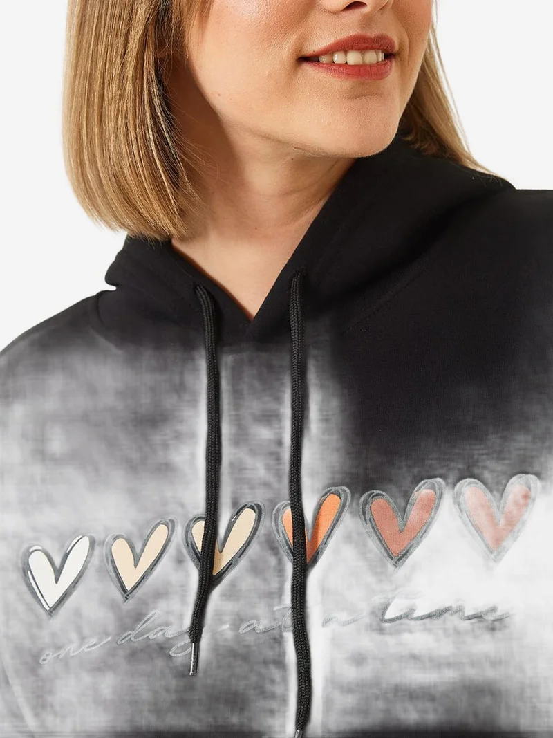 Bianco Lucci Black LUCCI Hooded Cotton Motto Hoodie with Pocket for Women | Best Price UAE