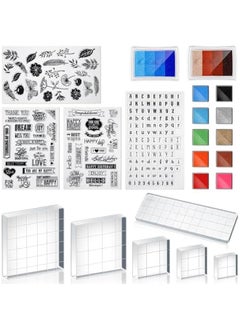 Arabest 22-Piece Acrylic Stamp Block Set with 6 Clear Blocks, 4 Transparent Silicone Seals, and 12 Craft Ink Pads for Scrapbooking and Card Making  - Image 1