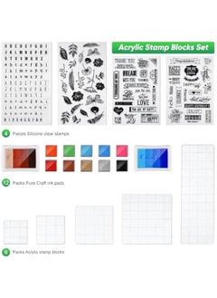 Arabest 22-Piece Acrylic Stamp Block Set with 6 Clear Blocks, 4 Transparent Silicone Seals, and 12 Craft Ink Pads for Scrapbooking and Card Making  - Image 2