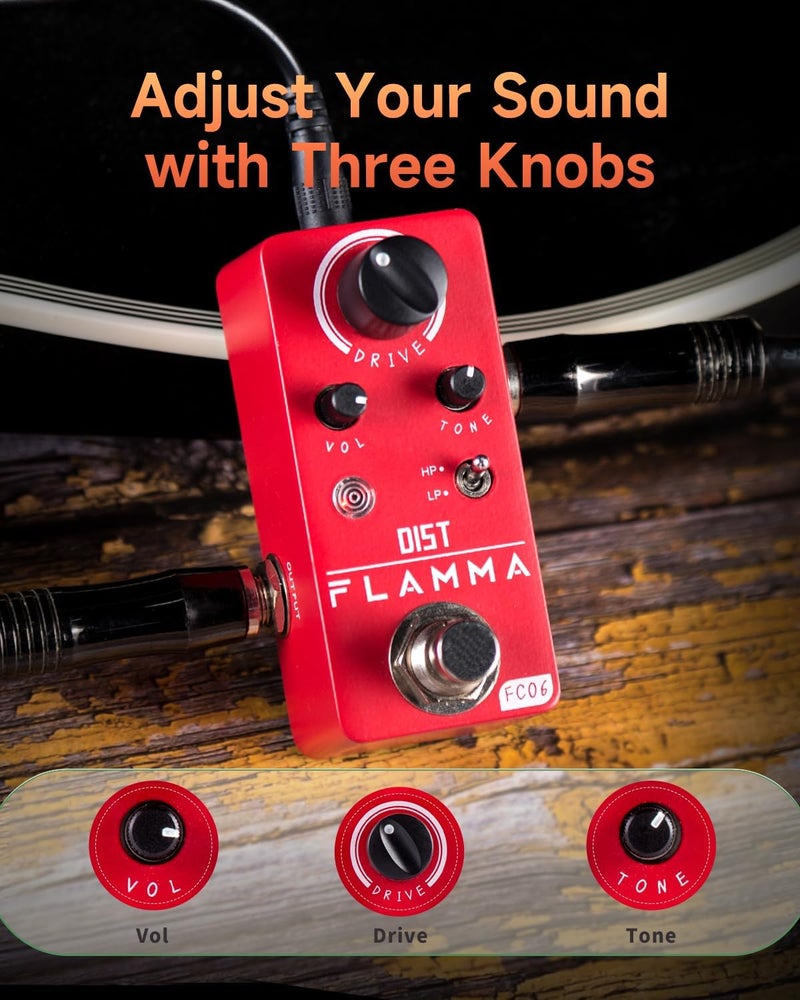 FLAMMA FC06 Distortion Guitar Pedal Electric Guitar Effects with 2 Modes: Boost & Drive (HP/LP), Mini Analog Guitar Pedal, True Bypass - Image 4