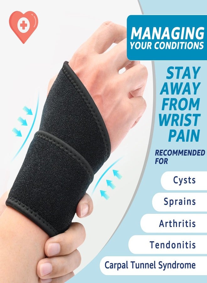 HiRui 2 Pack Wrist Brace Wrist Wraps for Carpal Tunnel Arthritis Tendonitis Sprains Pain Relief, Wrist Compression Straps for Workout Sports, Day & Night Support Adjustable Fits All (Black) - Image 3