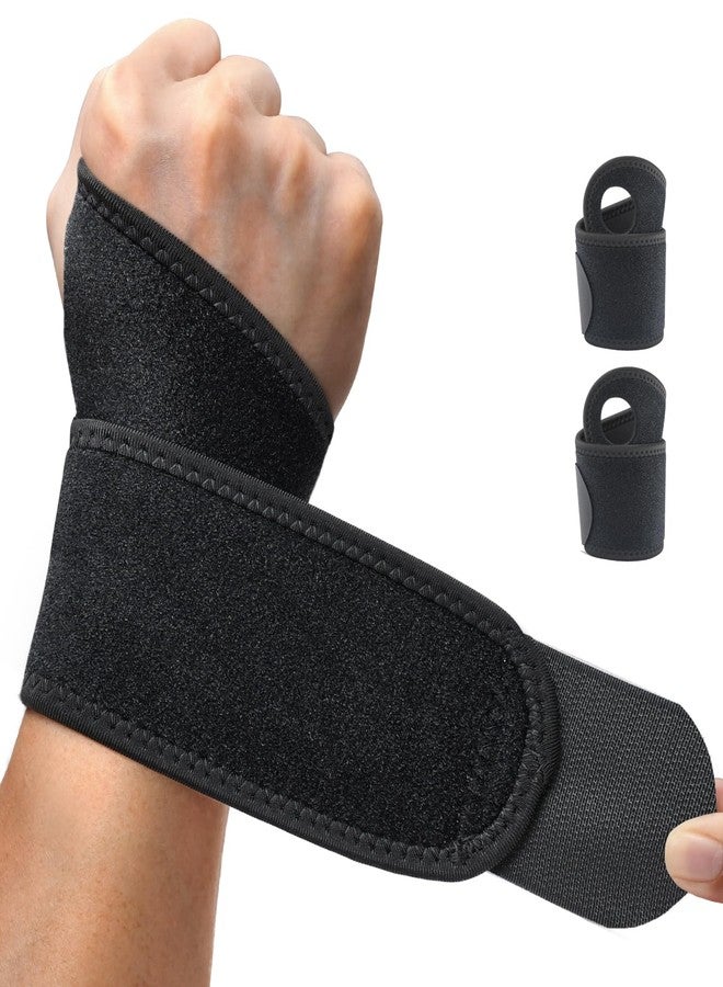HiRui 2 Pack Wrist Brace Wrist Wraps for Carpal Tunnel Arthritis Tendonitis Sprains Pain Relief, Wrist Compression Straps for Workout Sports, Day & Night Support Adjustable Fits All (Black) - Image 1