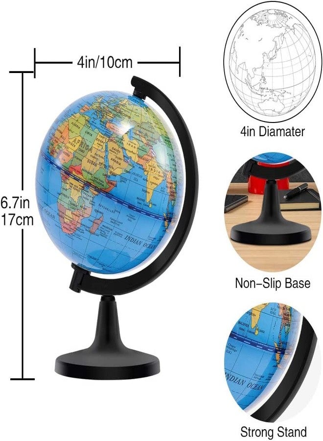 Wizdar 4'' World Globe for Kids Learning, Educational Rotating World Map Globes Mini Size Decorative Earth Children Globe for Classroom Geography Teaching, Desk and Office Decoration-4 inch - Image 2