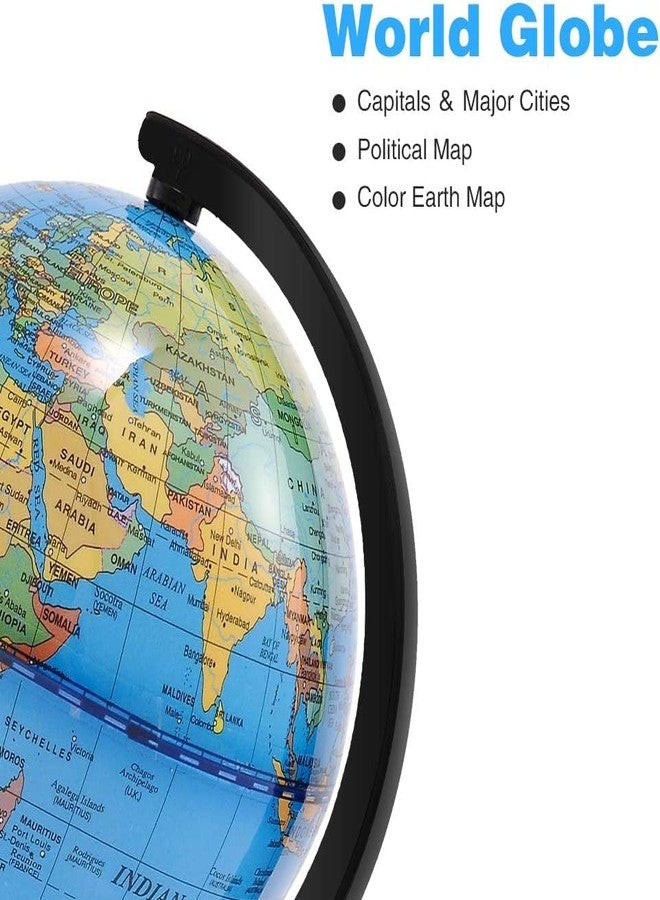 Wizdar 4'' World Globe for Kids Learning, Educational Rotating World Map Globes Mini Size Decorative Earth Children Globe for Classroom Geography Teaching, Desk and Office Decoration-4 inch - Image 3