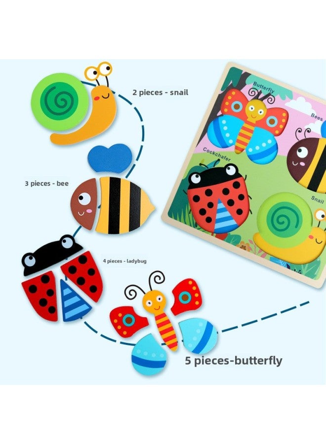 Wooden Fun Puzzle Puzzle Cartoon Large Particle 3d Early Education Children's Three-dimensional Wooden Animal Educational Toys-Color:Marine Animals + Insects 2 Pieces Suit - Image 4