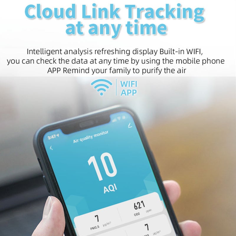 Tuya WiFi 10in1 Air Quality Detector Household Portable AQI PM2.5 PM1.0 PM10 CO2 TVOC HCHO Tester TFT Display Multifunctional Time Temperature and Humidity Test Meter - Image 5