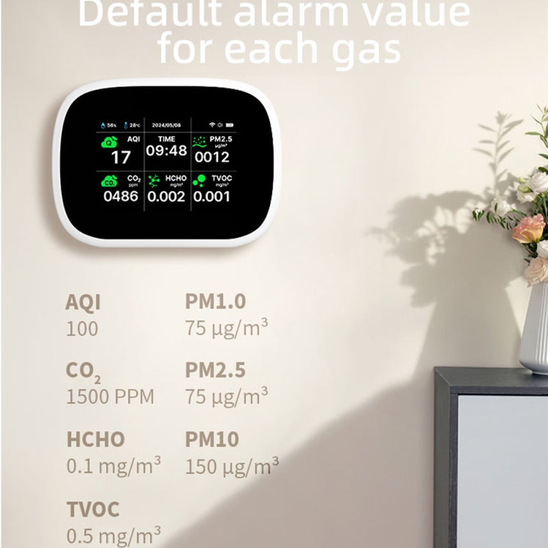 Tuya WiFi 10in1 Air Quality Detector Household Portable AQI PM2.5 PM1.0 PM10 CO2 TVOC HCHO Tester TFT Display Multifunctional Time Temperature and Humidity Test Meter - Image 3