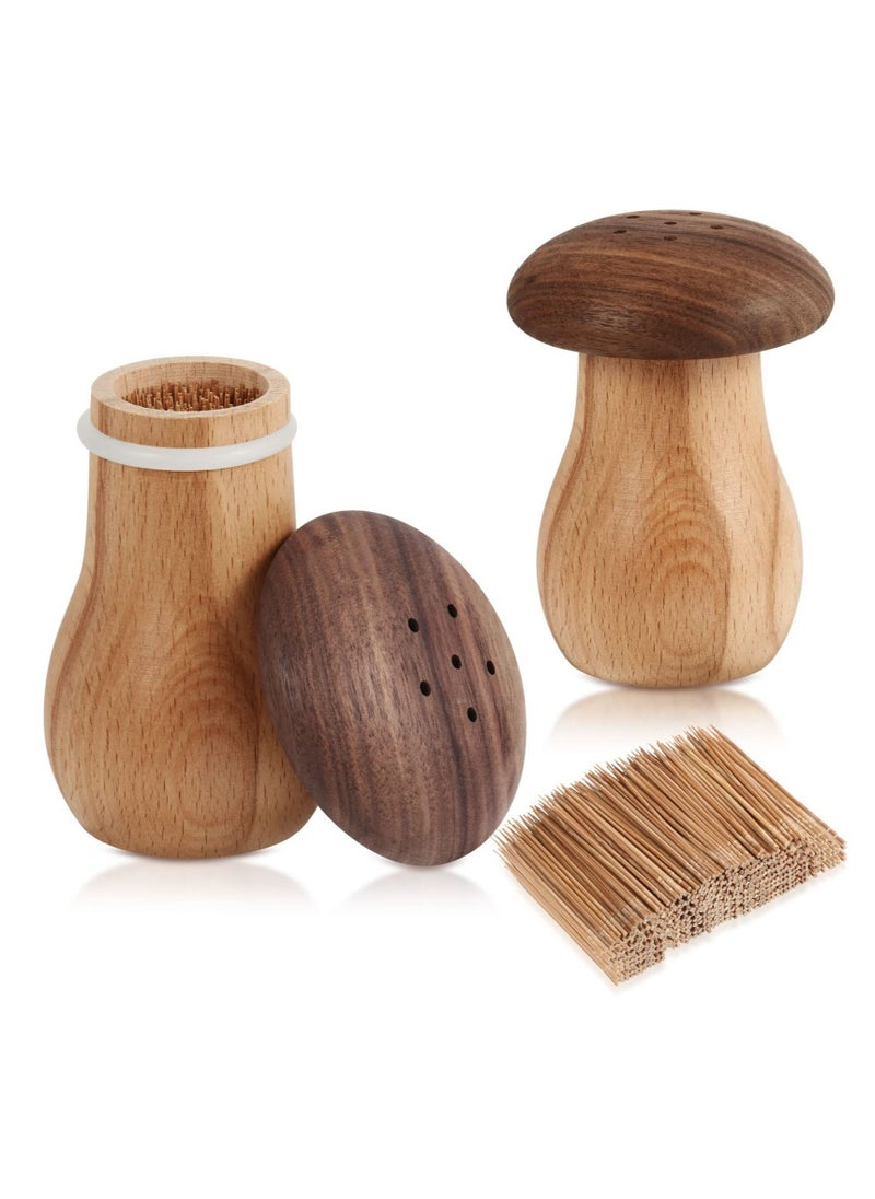 Y&D Toothpick Holder Dispenser, 2 Pcs Bamboo Toothpicks Wooden with Container Cute Decorative Mushroom Tooth Pick Holders for Home Decoration and Restaurant  - Image 1