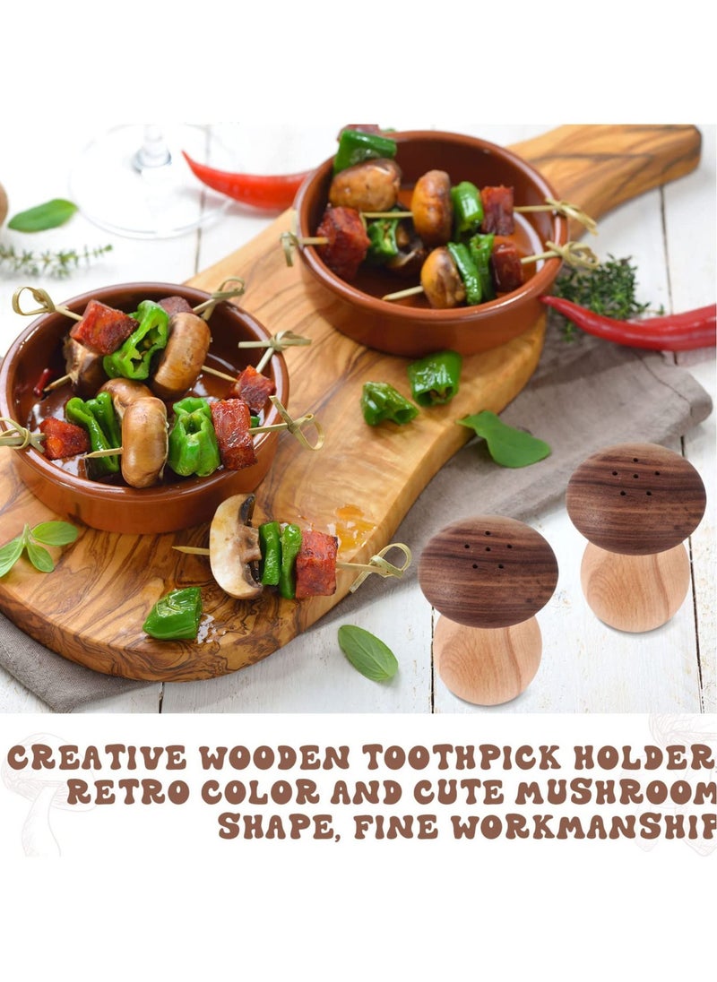 Y&D Toothpick Holder Dispenser, 2 Pcs Bamboo Toothpicks Wooden with Container Cute Decorative Mushroom Tooth Pick Holders for Home Decoration and Restaurant  - Image 5