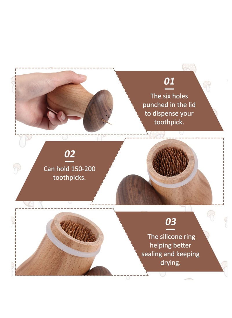 Y&D Toothpick Holder Dispenser, 2 Pcs Bamboo Toothpicks Wooden with Container Cute Decorative Mushroom Tooth Pick Holders for Home Decoration and Restaurant  - Image 3