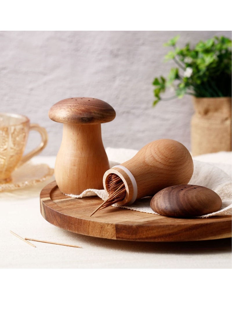 Y&D Toothpick Holder Dispenser, 2 Pcs Bamboo Toothpicks Wooden with Container Cute Decorative Mushroom Tooth Pick Holders for Home Decoration and Restaurant  - Image 2