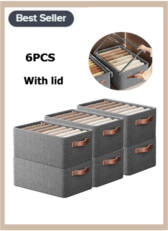 XiuWoo 6 PCS Foldable Storage Box with Lid and Metal Frame Bedroom,Hard board Large Size Cube Boxes,Clothes Storage and Organization Box Bins Storage Containers with super-hard fabric and metal bracket for strong support for Bedroom, Closet and Blankets Organization 60L  - Image 1