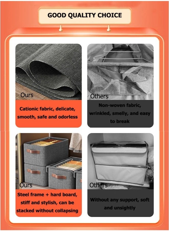 XiuWoo 6 PCS Foldable Storage Box with Lid and Metal Frame Bedroom,Hard board Large Size Cube Boxes,Clothes Storage and Organization Box Bins Storage Containers with super-hard fabric and metal bracket for strong support for Bedroom, Closet and Blankets Organization 60L  - Image 2