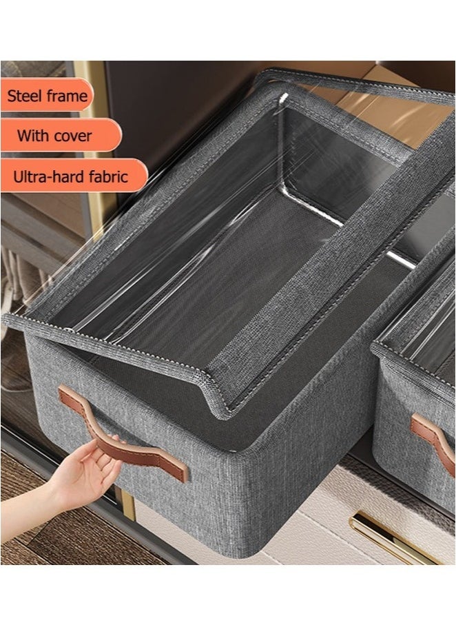 XiuWoo 6 PCS Foldable Storage Box with Lid and Metal Frame Bedroom,Hard board Large Size Cube Boxes,Clothes Storage and Organization Box Bins Storage Containers with super-hard fabric and metal bracket for strong support for Bedroom, Closet and Blankets Organization 60L  - Image 5