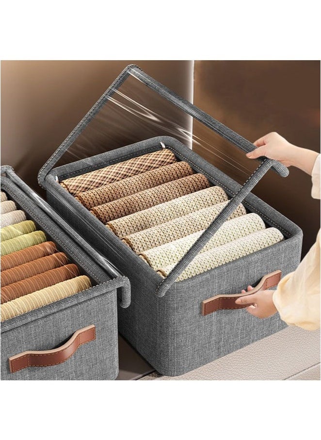 6 PCS Foldable Storage Box with Lid and Metal Frame Bedroom,Hard board Large Size Cube Boxes,Clothes Storage and Organization Box Bins Storage Containers with super-hard fabric and metal bracket for strong support for Bedroom, Closet and Blankets Organization 60L