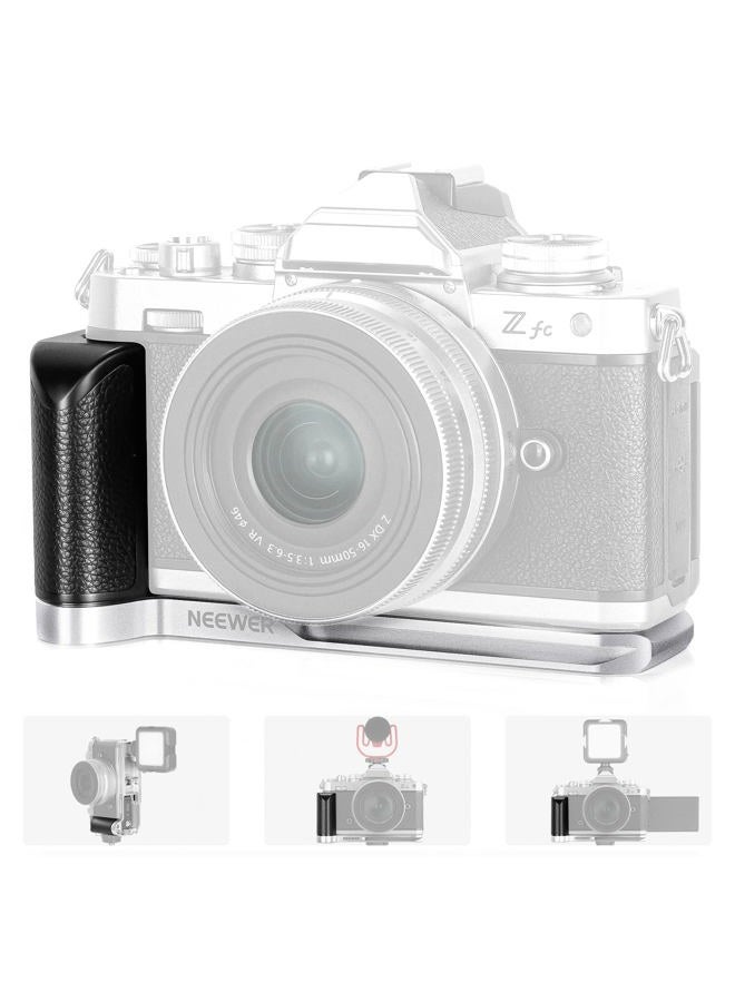 Neewer Camera Grip for Nikon Z fc, Aluminum Alloy L Shaped Handgrip with Retro Leather Handle, 1/4” Thread, Cold Shoe, and Arca Dovetail, Compatible with Nikon Z fc Mirrorless Camera (VS108) - Image 1