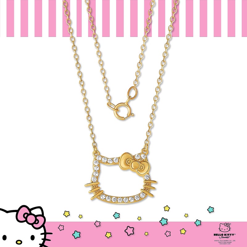Hello Kitty Sanrio Womens CZ Outline Pendant Necklace Official License - 18" Flash Plated Sterling Silver Necklace - Image 2