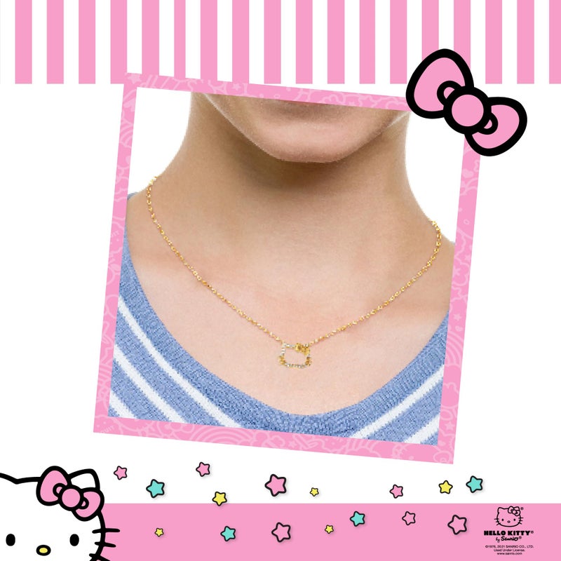 Hello Kitty Sanrio Womens CZ Outline Pendant Necklace Official License - 18" Flash Plated Sterling Silver Necklace - Image 3