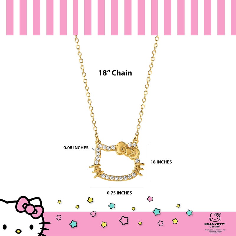 Hello Kitty Sanrio Womens CZ Outline Pendant Necklace Official License - 18" Flash Plated Sterling Silver Necklace - Image 4