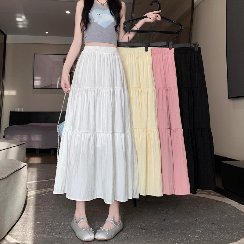 Pink Skirt Women'S Gentle Style High Waist Long Skirt Slim Look Small Cake Skirt - Image 2