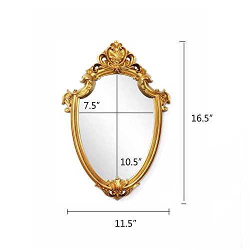 Eaoundm 16.5 x 11 inch Vintage Antique Decorative Wall Mirror - Shield Shape (Brush Gold) - Image 4