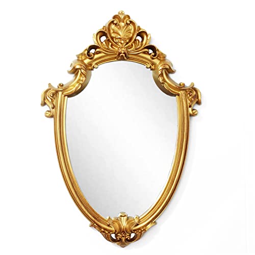 Eaoundm 16.5 x 11 inch Vintage Antique Decorative Wall Mirror - Shield Shape (Brush Gold) - Image 1