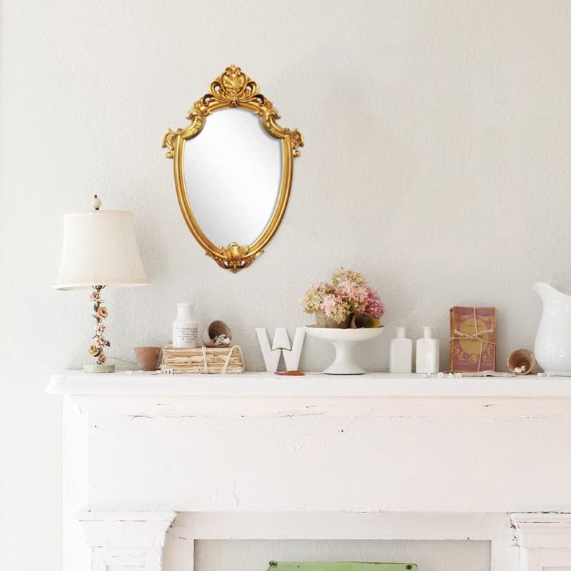 Eaoundm 16.5 x 11 inch Vintage Antique Decorative Wall Mirror - Shield Shape (Brush Gold) - Image 5