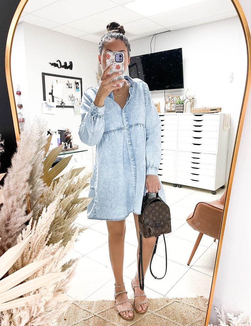 LookbookStore Casual Denim Dress for Women Long Sleeve Dress Wedding Guest Short Summer Dresses for Women Blue Jean Shirts Women Roadknight Blue Size Large Size 12 14 - Image 4