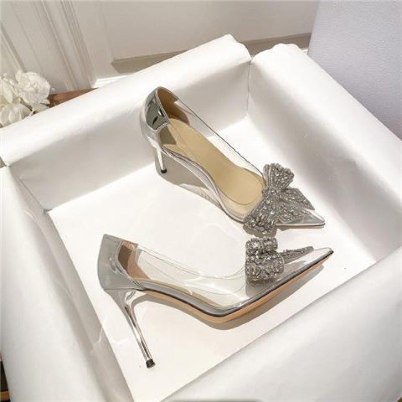 Pointed high heel shoes ins fairy Internet celebrity 2023 new bow French stiletto heel single-layer shoes women's niche design sense - Image 2