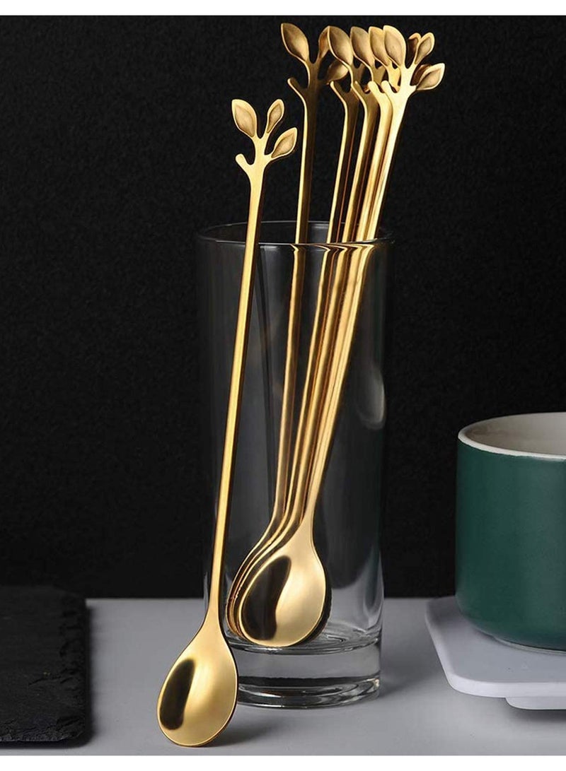 SYOSI مجموعة ملاعق شاي مثلجة مقبض طويل من الفولاذ المقاوم للصدأ مع ورق الذهب، ملاعق تحريك مبتكرة، أدوات مائدة مبتكرة، ملاعق حلويات، تحريك، الفولاذ المقاوم للصدأ من الدرجة الغذائية الممتازة، 6 قطع - Image 4